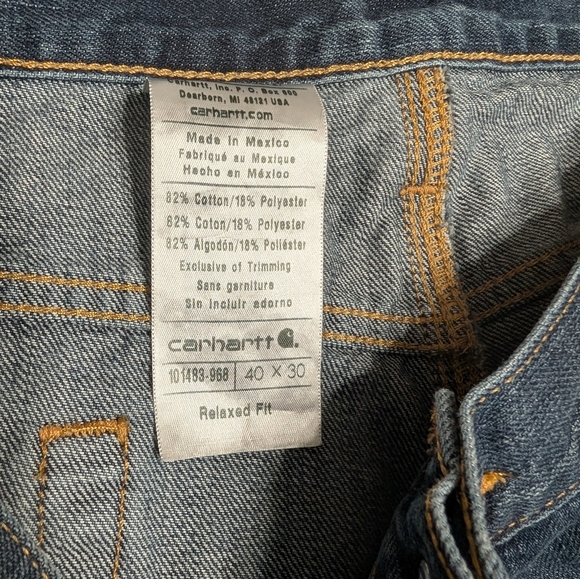 Men's Carhartt Blue Denim Relaxed Fit Jeans Size 40x30 - Picture 3 of 8